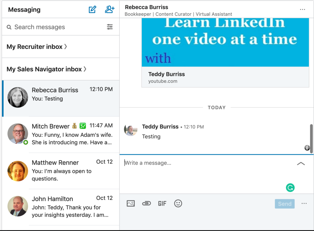 Teddy Burriss - LinkedIn Training and Coaching  Image - LinkedIn Mobile Messages Page