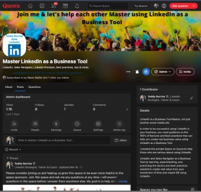 Teddy Burriss - Quora Space - master using LinkedIn as a Business Tool